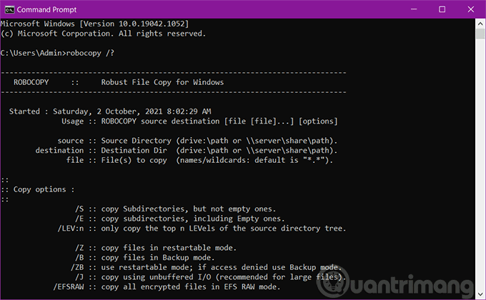 Sao chép tệp bằng Robocopy