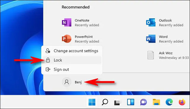 Lock Windows 11 PC with Start menu