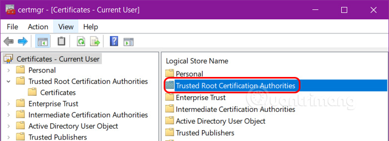 Mở Trusted Root Certification Authorities