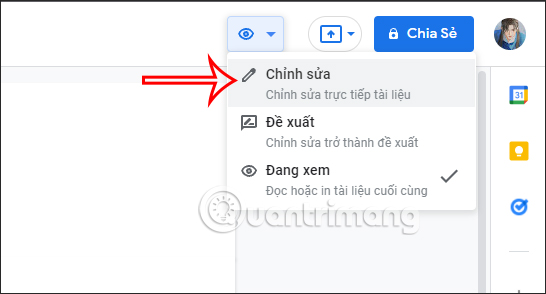 Chế độ chỉnh sửa trên Google Docs