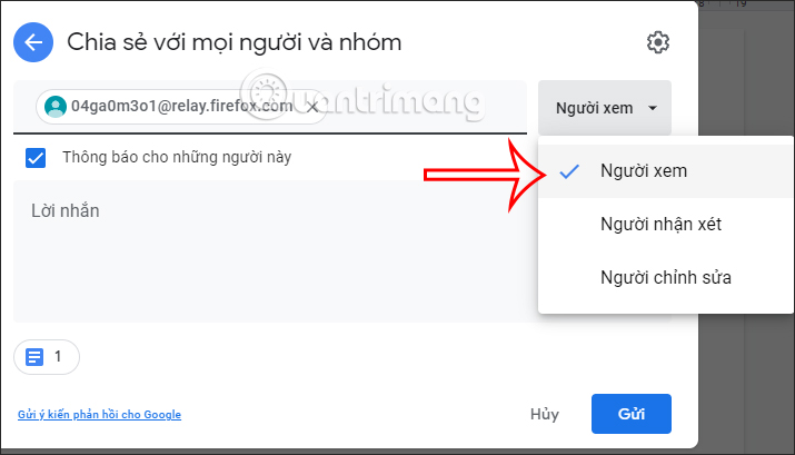 Thay đổi chế độ chỉ xem Google Docs