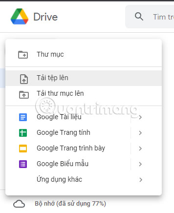 Nhấp vào Mới > Tải file lên
