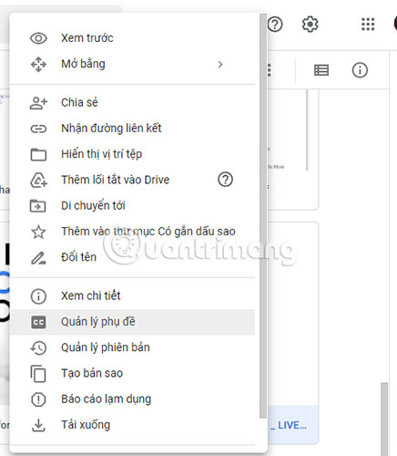 Nhấp chuột phải vào file và chọn Quản lý phụ đề
