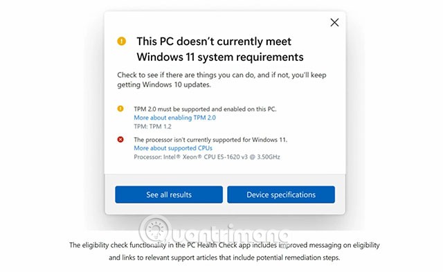 PC không đáp ứng yêu cầu cấu hình của Win 11