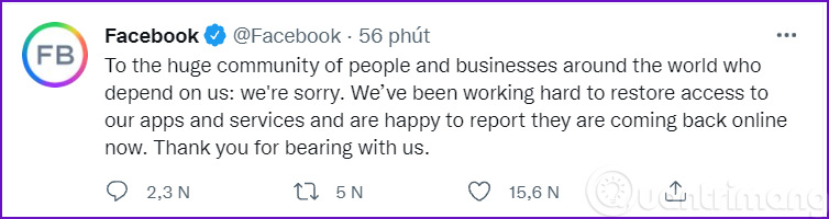 Facebook đã truy cập bình thường