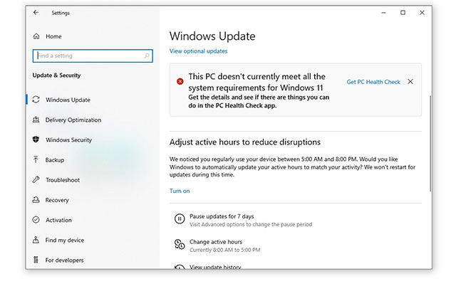Thông báo lỗi tương thích Windows 11