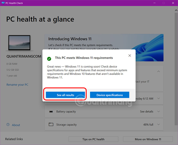 Dùng PC Health Check kiểm tra xem máy cài được Windows 11 không