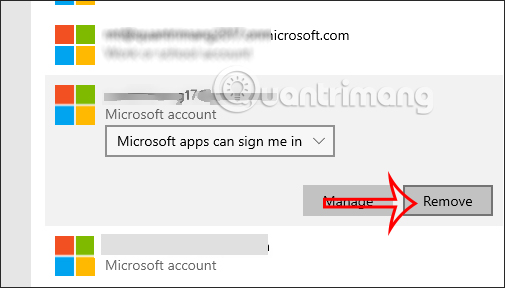 Remove tài khoản trên Windows 10