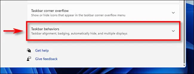 Nhấp vào “Taskbar Behaviors”