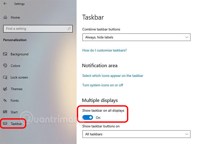Chọn tùy chọn "All taskbars" từ menu drop-down