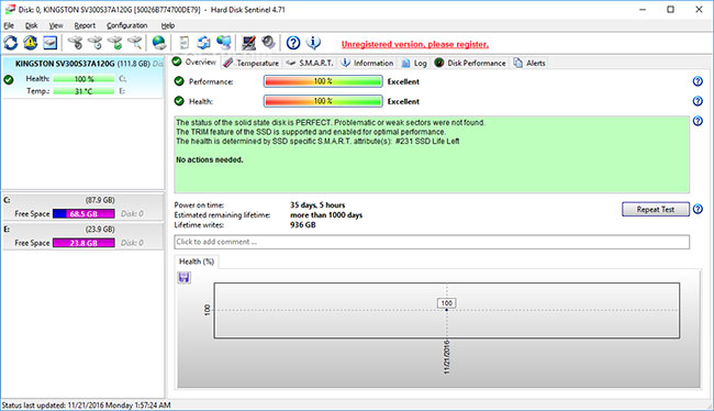 Giao diện của Hard Disk Sentinel