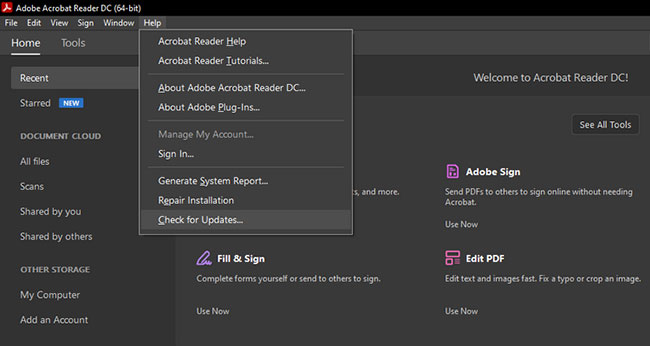 Cập nhật Adobe Acrobat Reader DC