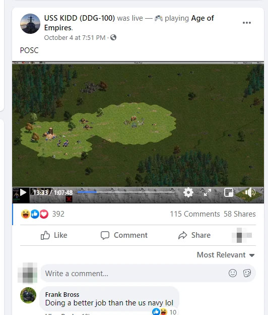 Trang Facebook chính thức của khu trục hạm USS Kidd (DDG-100), thuộc Hải quân Mỹ đã bị hack