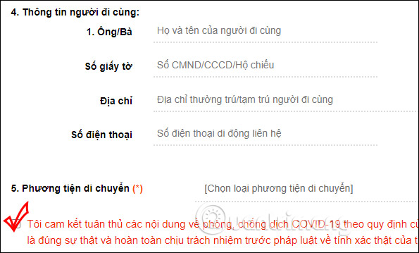 Khai báo thông tin người đi cùng