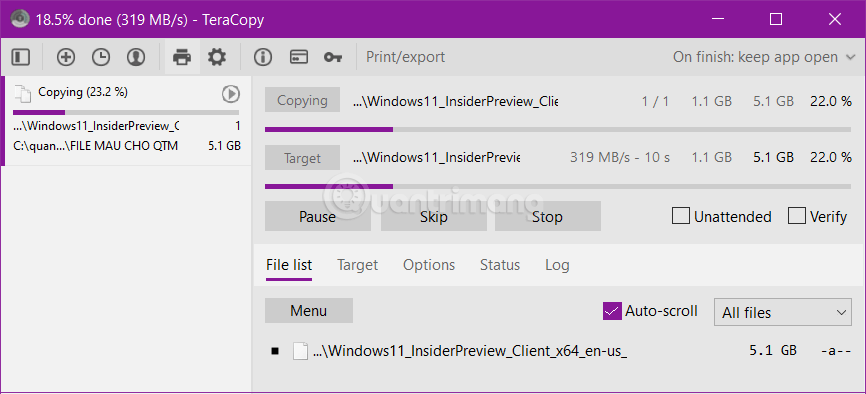 Sử dụng tệp TeraCopy trên Windows