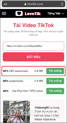 LoveTik - Trang web tải video TikTok về máy không dính LOGO, hình mờ - Ảnh minh hoạ 2