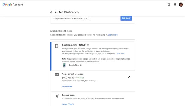 Klicken Sie auf Codes anzeigen, um 10 Ersatzcodes für Ihr Google-Konto zu erhalten