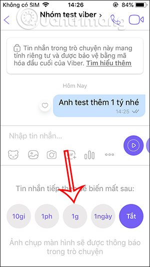 Choose the time when the message is self-deleting in the Viber group