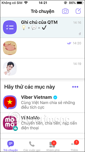 Giao diện tin nhắn trên Viber