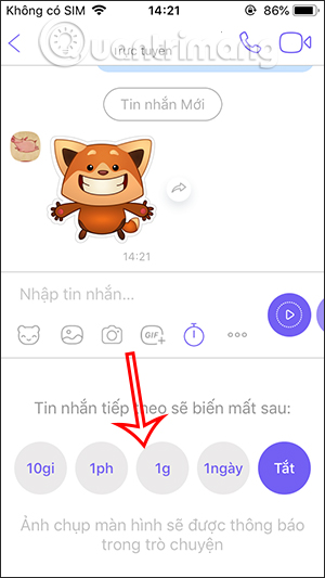 Chọn thời gian tin nhắn tự biến mất trên Viber