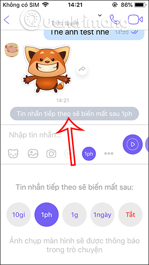 Thông báo tin nhắn Viber tự biến mất