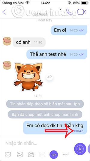 Đếm ngược tự hủy tin nhắn Viber