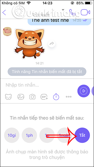 Tắt tự hủy tin nhắn Viber