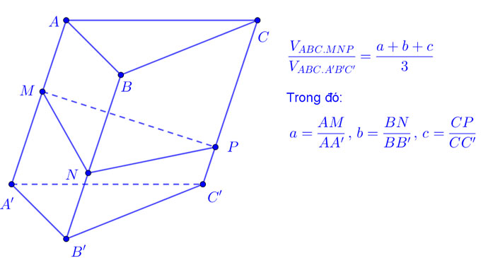 Công thức tính nhanh tỉ số thể tích khối lăng trụ tam giác
