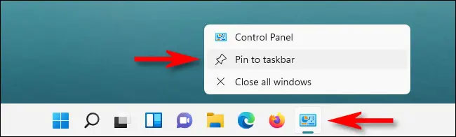 Ghim Control Panel trên taskbar