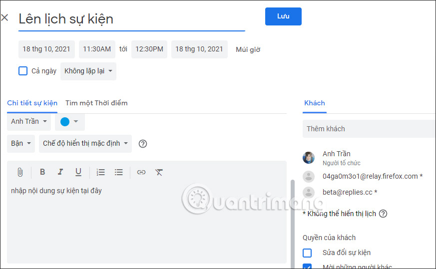 Enter event content in Gmail