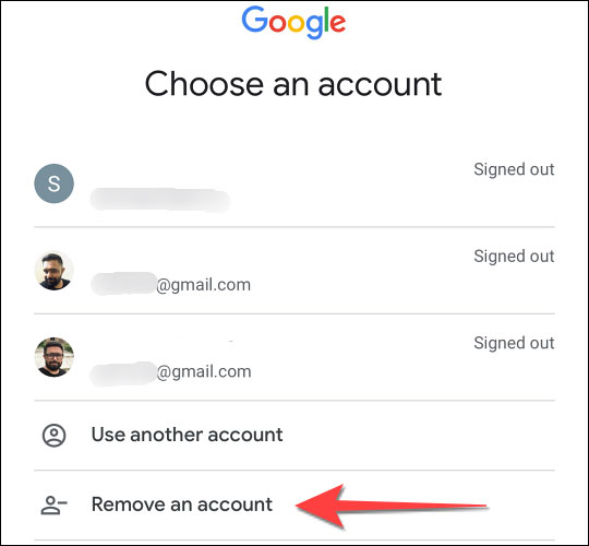 Chọn tùy chọn "Remove an Account"