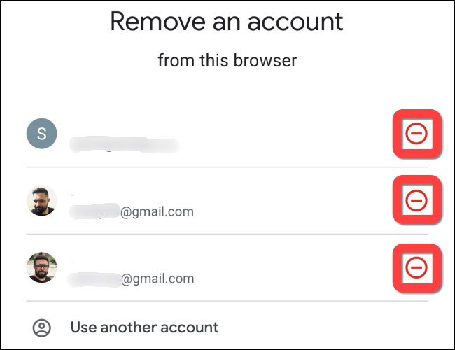 Nhấn vào nút tròn màu đỏ bên cạnh tài khoản Gmail bạn muốn xóa.