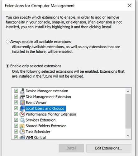 Chỉnh sửa tiện ích mở rộng trong Microsoft Management Console (MMC)