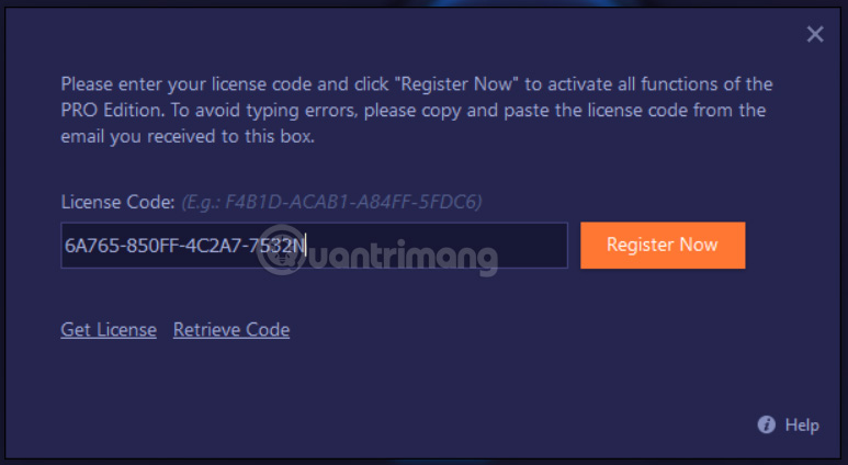 Nhập key và nhấn Registry Now