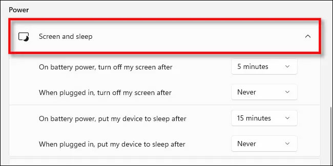 Các tùy chọn Screen and Sleep