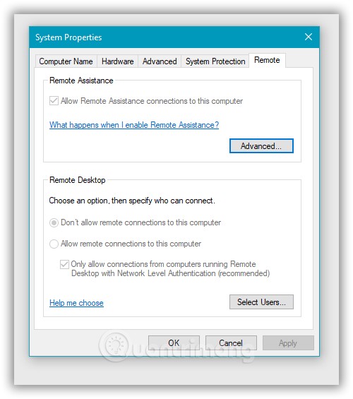 Sửa lỗi tùy chọn "Allow remote connections to this computer" bị khóa trên Windows 10