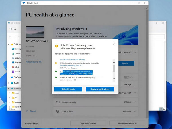 CPU Pentium 4 được liệt kê vào danh sách CPU được hỗ trợ nâng cấp lên Windows 11 trong PC Health Check.