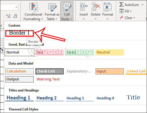 Sử dụng đường viền ô trong Excel 