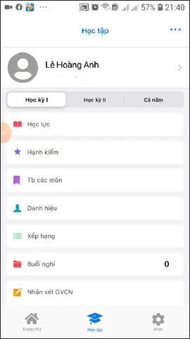 Giao diện xem điểm trên Edu.One
