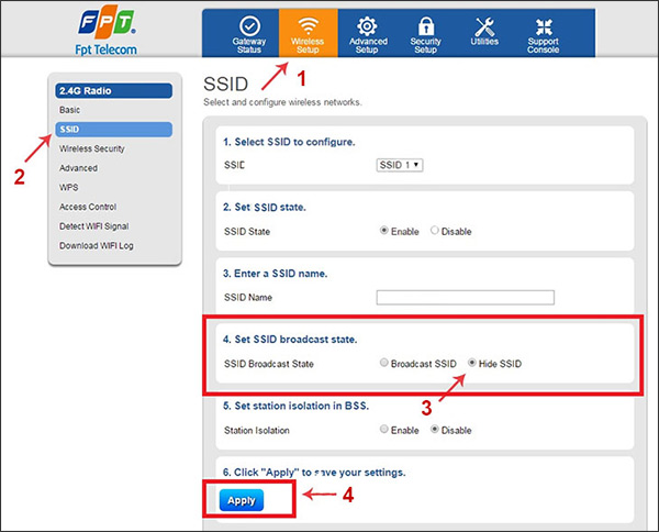 Hide the SSID of the FPT network