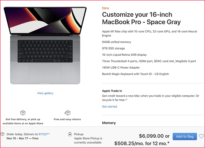 MacBook Pro mới max cấu hình có giá gần 140 triệu đồng