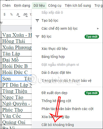 Cách xóa khoảng trắng trong Google Sheets