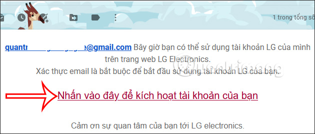 Kích hoạt email đăng ký LG