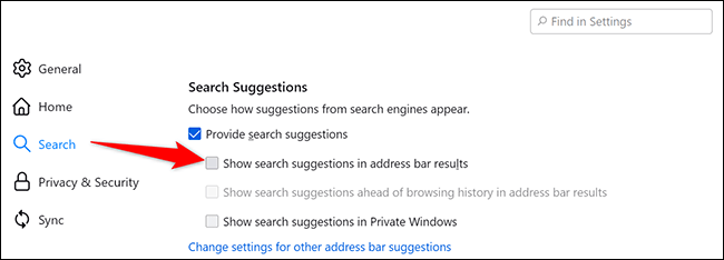 Tắt tùy chọn “Show Search Suggestions in Address Bar Results” 