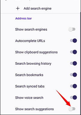 Tắt tùy chọn “Show Search Suggestions”