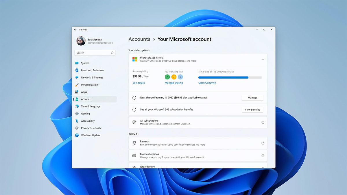 Trang Your Microsoft account mới