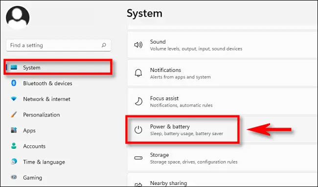 Nhấp vào “Power & Battery”