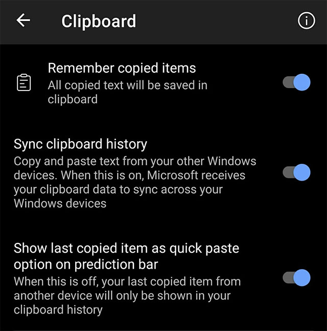 Bật tính năng “Sync Clipboard history”
