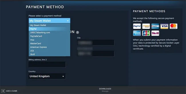 Select PayPal from the payment method drop-down menu