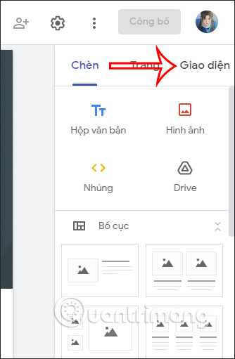 Giao diện trong Google Sites